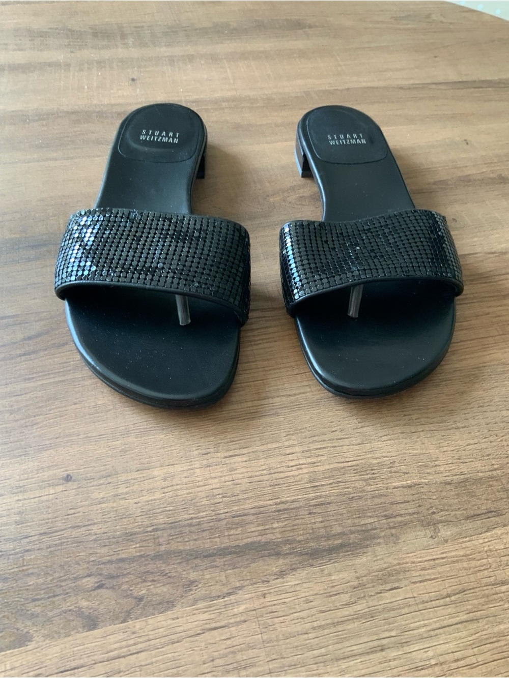 Stuart Weitzman Black Sparkle Slide Sandals